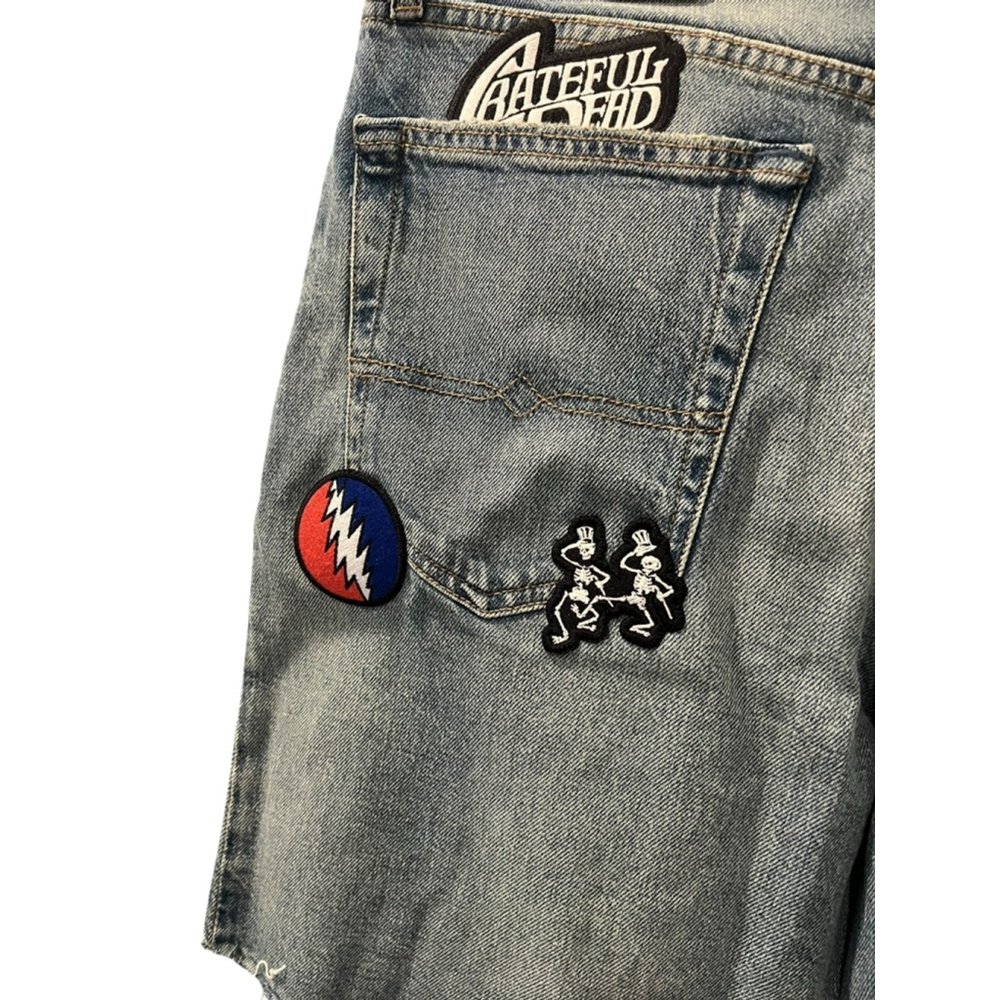 Lucky Brand Grateful Dead NWT Size 33 Denim Jean Loose Shorts Patches Embroidery - Picture 10 of 11